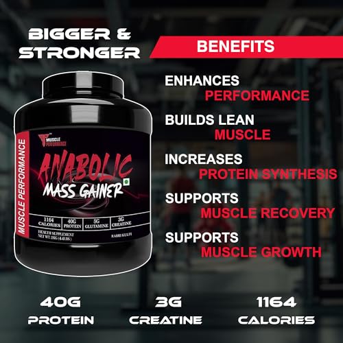 Image of Anabolic Mass Gainer, High-Calorie High-Protein 1164 Cal & 40g, with Creatine & Glutamine, Digestive Enzymes & Probiotics, Rabri Kulfi, 2kg | High Protein Carbs, With Creatine, BCAA & Glutamine, Digestive Enzymes, For Muscle Gain & Fast Growth