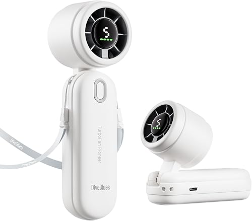 Diveblues iTurbo - Ventilador turbo portátil de mano, mini ventiladores de mano portátiles plegables, batería recargable, pantalla LED de alta
