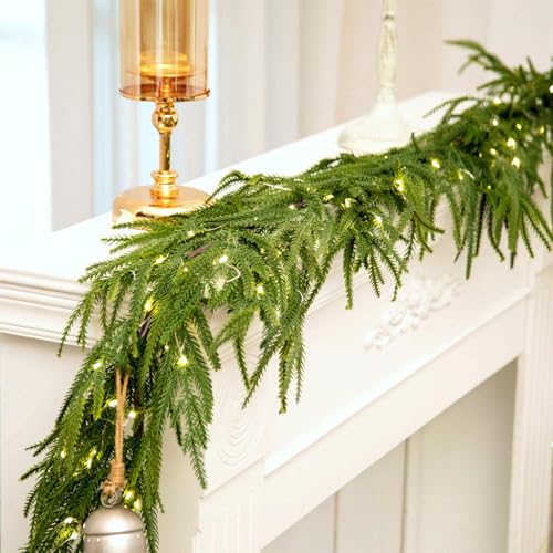 ENVEN Pre-Lit Real Touch Norfolk Pine Garland with...