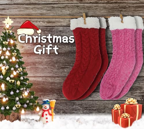 Image of BenSorts Women Winter Thick Slipper Socks with Grippers Non Slip Warm Fuzzy Socks Christmas Gifts