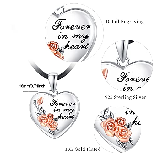 Conbo S925 Sterling Silver Rose Flower Heart Locket Necklace Holds Photo Picture Locket Pendant Jewelry Gifts For Women Girls Birthday Valentine's Day #TOP3