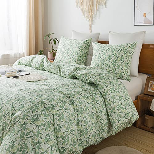 Image of Travan Green Floral Duvet Cover 100% Cotton Duvet Covers Ultra Soft Reversible 3pc Comforter Cover Set with Zipper Closure, (3pcs, King Size)