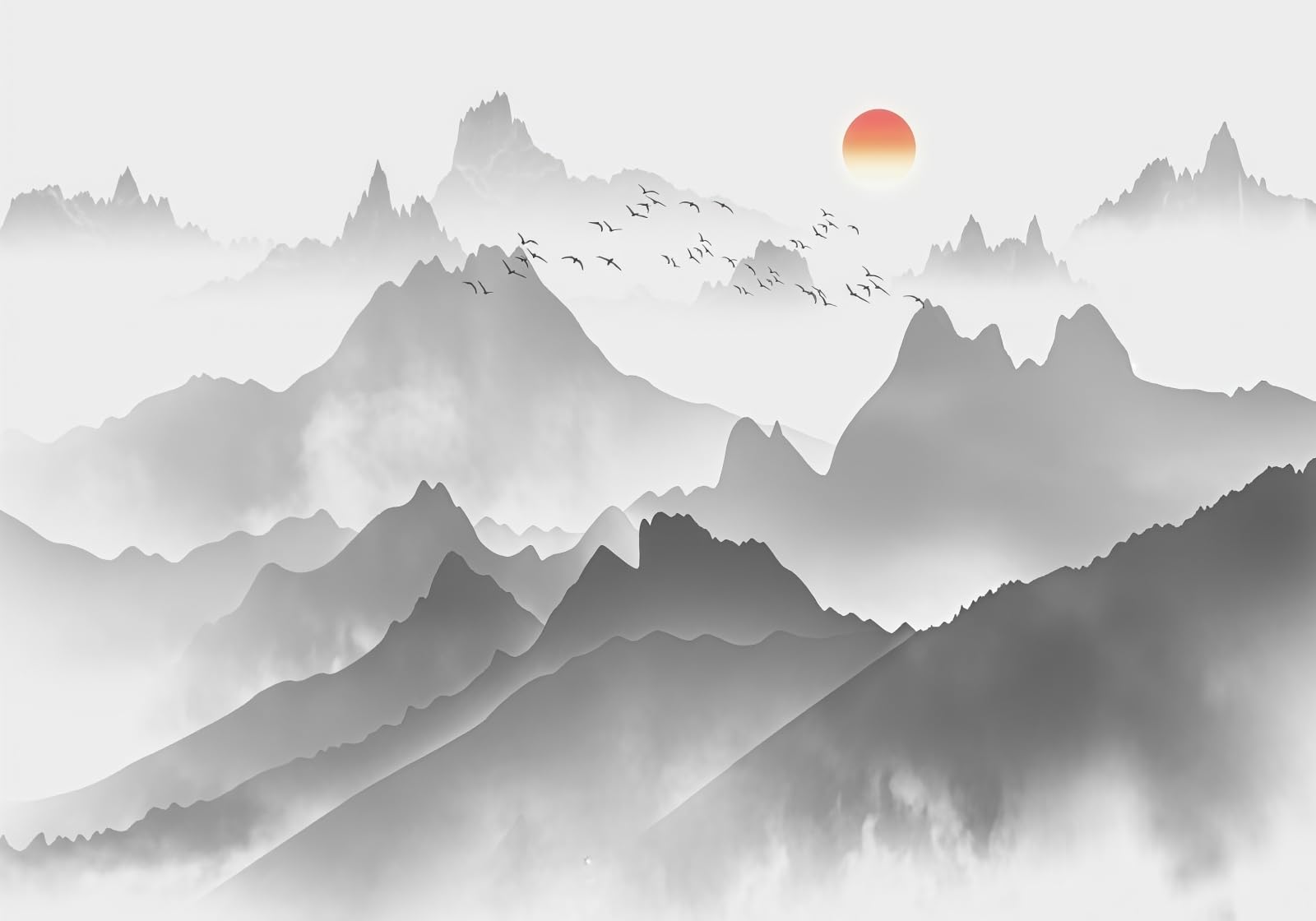 Gdkldfg Black/White And Zen Mountains Nature Wallpaper,Non-Woven Poster,Wall Mural For Living Room Bedroom Feature Wall Decoration 300X240cm