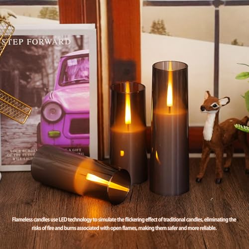 Image of Nimiko Flickering Flameless Candles 7Pcs Upgraded Realistic Dancing Flame Battery Operated Candles,LED Candles with Remote and Timers,Acrylic Electric Pillar Candles for Festivals Decor(Grey)