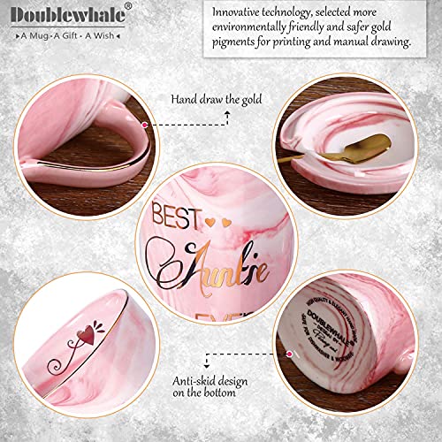 Best Auntie Gift - Pink Marble Coffee Mug with Spoon & Card - Image 5