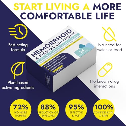 Image of Hemorrhoid Suppository for Pain, Burning & Itching Relief | Effective Hemorrhoid Treatment for Swelling, Irritation & Discomfort | Soothes & Supports Recovery for Lasting Comfort | 24 Suppositories