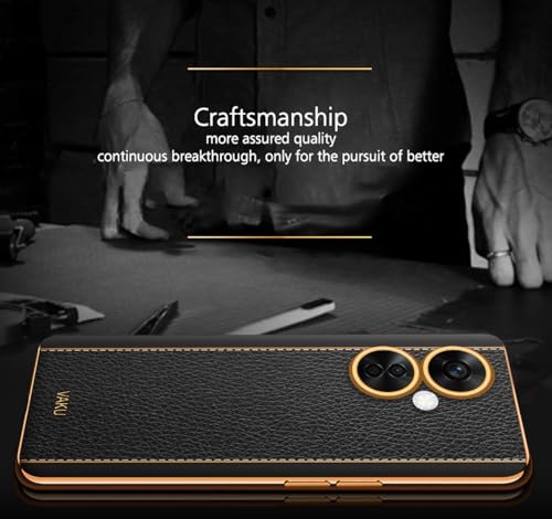 Image of Vaku Luxos Luxemberg Back Cover for OnePlus Nord CE 3 Lite 5G with Leather Pattern Gold Electroplated Soft TPU Cover Shockproof Protective Case- Black