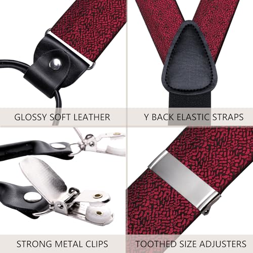 Image of Dubulle Suspender and Bow Tie for Men Paisley Solid Mens Suit Braces Pretied Bowtie and Handkerchief Cufflinks Formal Wedding