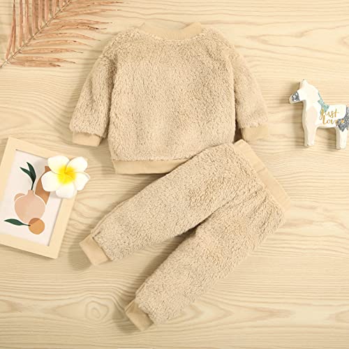 Toddler Baby Boy Girl Fleece Two Piece Clothes Long Sleeve Plush Pullover Sweatshirt+Trousers Set Cute Furry Outfit3