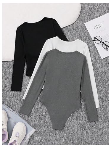 Girl's Long Sleeve T Shirt Bodysuit Tops Crew Neck Romper Jumpsuit Leotard for Girls Fall Tops2