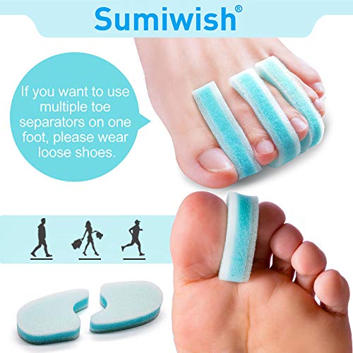 Image of Sumiwish Foam Toe Separators, 10 Pack Breathable Toe Spacers, Reduce Friction and Relieve Corns Pain, Overlapping Toes Corrector - (Blue)