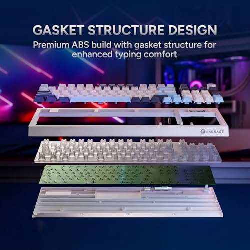Image of KARNAGE by EVM Visage 95 RGB Backlit Wireless Gaming Keyboard [95 Keys] Triple Mode BT 5.0, 2.4GHz & USB-C | Semi- Mechanical | Volume Knob & Display | 2000mAh | Win & Mac | 2 Yr Warranty | White Blue