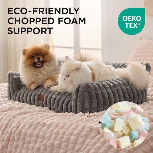 Joydeco Cat Couch for Pets, 24 inch Plush Pet Sofa, Cat Bed for Indoor Cats with Removable Washable Cover, Supportive Pet Sofa, Drak Grey