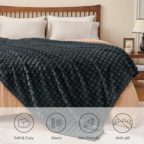 Image of BEDELITE Upgrade Black Fleece Throw Blanket for Couch, 50x60 Inches