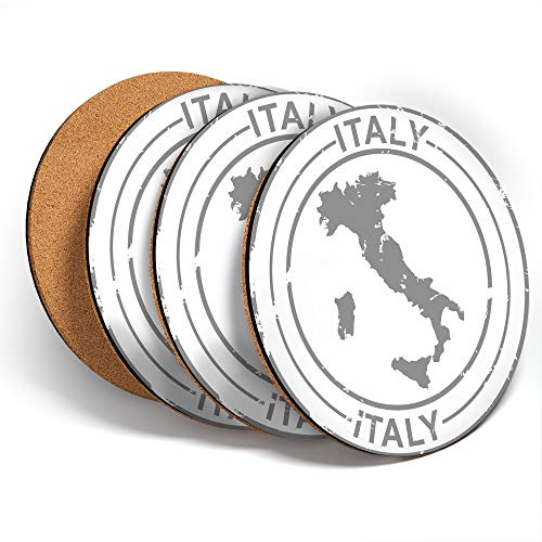 Destination 41840 - Set di 4 sottobicchieri rotondi in vinile con francobolli italiani
