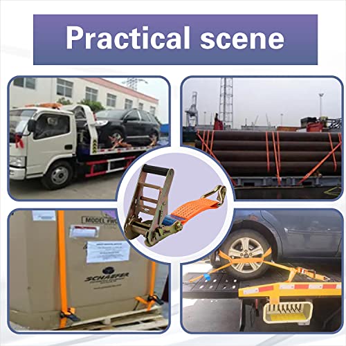 Ratchet Tie Down Straps Set 2 Inch 16 Ft 11,000 Lbs Break Strength Heavy-Duty Cargo Straps Double J Hook For Moving Appliances Lawn Equipment And Motorcycles 4 Pack Yellow (Orange) #TOP6