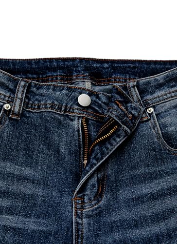 Women's Mid Waist Boyfriend Jeans Medium High Stretch Light Blue Leg Cuffs Multicolor Stripe Embroidery Seven Points Jeans4