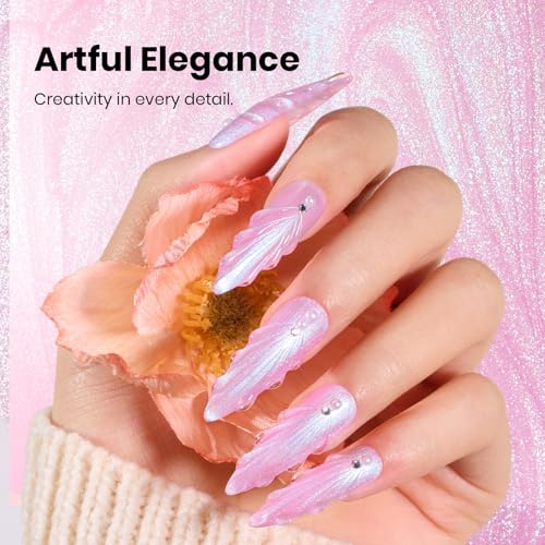 Image of Beetles Pearl Gel Nail Polish - 15ml Stay Shining Nebula Pink Glow Gel Polish Pink Shimmer Blue Sparkle Thread Effect Nail Art Uv Led Home Salon Long-Lasting Soak-Off Nail Gel Gift for Women