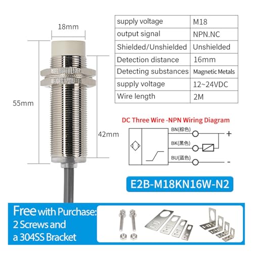 Capteur de proximité M18 normal fermé IP67 24V CC E2B-M18KN16W-N2