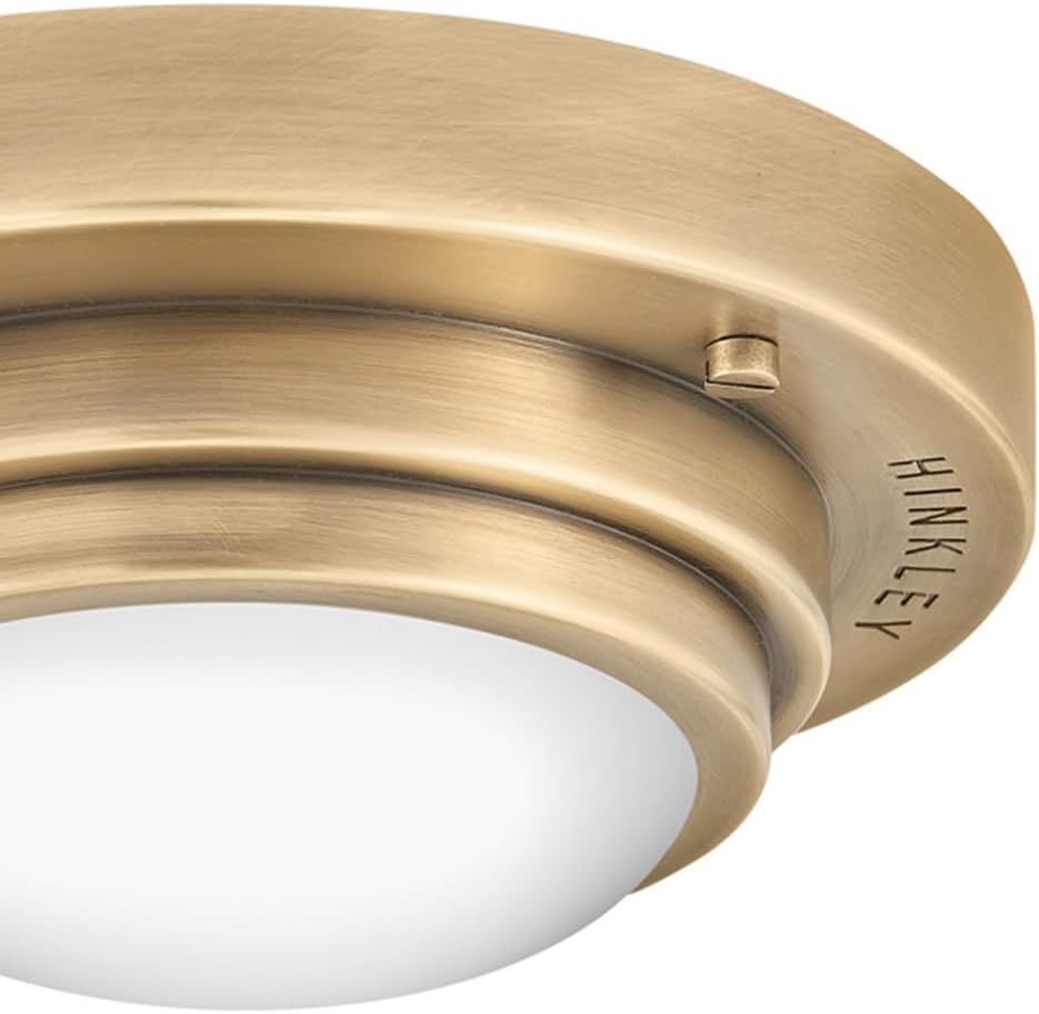 Hinkley Porte Extra Small Flush Mount Ceiling Light or Wall Sconce, Etched Opal Glass Shade, Dual-Mount Design, Integrated LED, ADA Compliant, Heritage Brass Finish