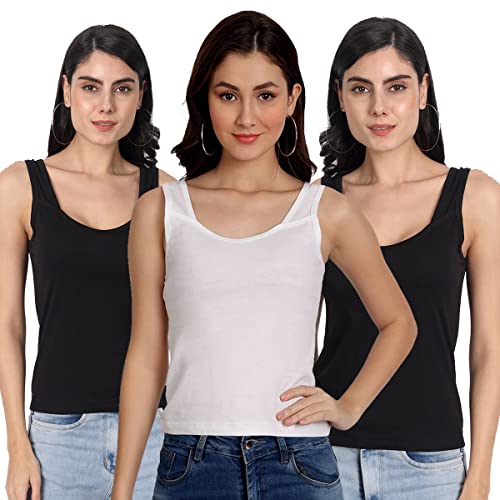 Image of Aimly Women's Regular Fit Sleeveless Cotton Camisole Slip Spaghetti | Combo Pack of 3