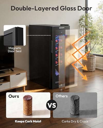 Image of EUHOMY 12 bottle Wine Cooler Refrigerator, Wine Fridge with Lock, Black