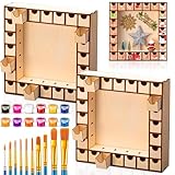 Sliner 2 Pcs Christmas Wooden DIY Advent Calendar Empty Boxes to Fill with 24 Removable Drawers DIY Unfinished Storage Box 13 Inch Advent with Paints and Paintbrushes for Xmas Tabletop Crafts Gifts