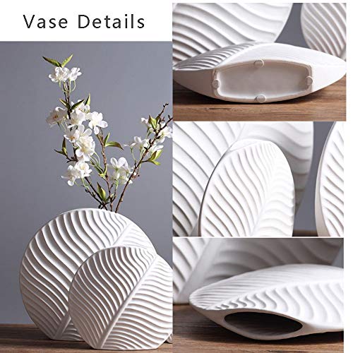 Kepfire Nordic Style Leaves Pattern Creative Ceramic Floral White Vase Home Study & Dining Room Table Decoration Ideal Gifts For Friends Family Wedding Bridal Shower - Small #TOP5