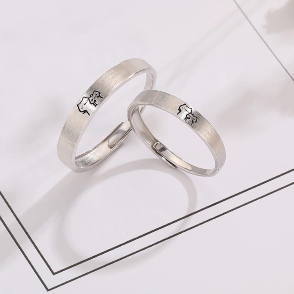 Anelli di coppia in argento sterling con bel gatto per lei e lui regolabili per compleanno matrimonio fidanzamento amore senza fine set di anelli coordinati gioielli regalo per donne e uomini, Argento