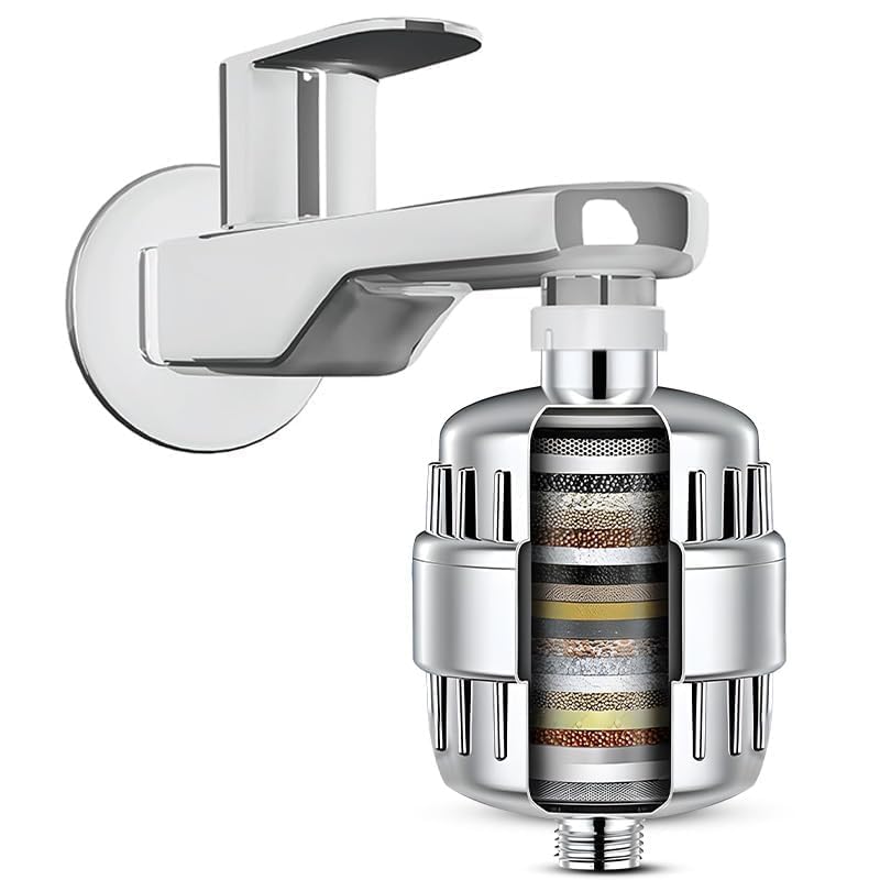 Image of 15-Stage Shower and Tap Filter for Hard Water, Removes Chlorine, Softens Water, Protects Hair and Skin, Polished Chrome