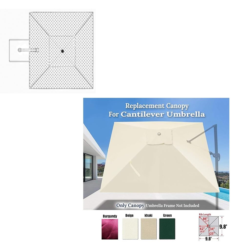 3x3M Auvent De Remplacement Pour Parasol Déporté Carré Toile De Rechange Pour Parasol De Jardin Extérieur UPF 50+ Housse De Rechange 8 Baleines(Burgundy)