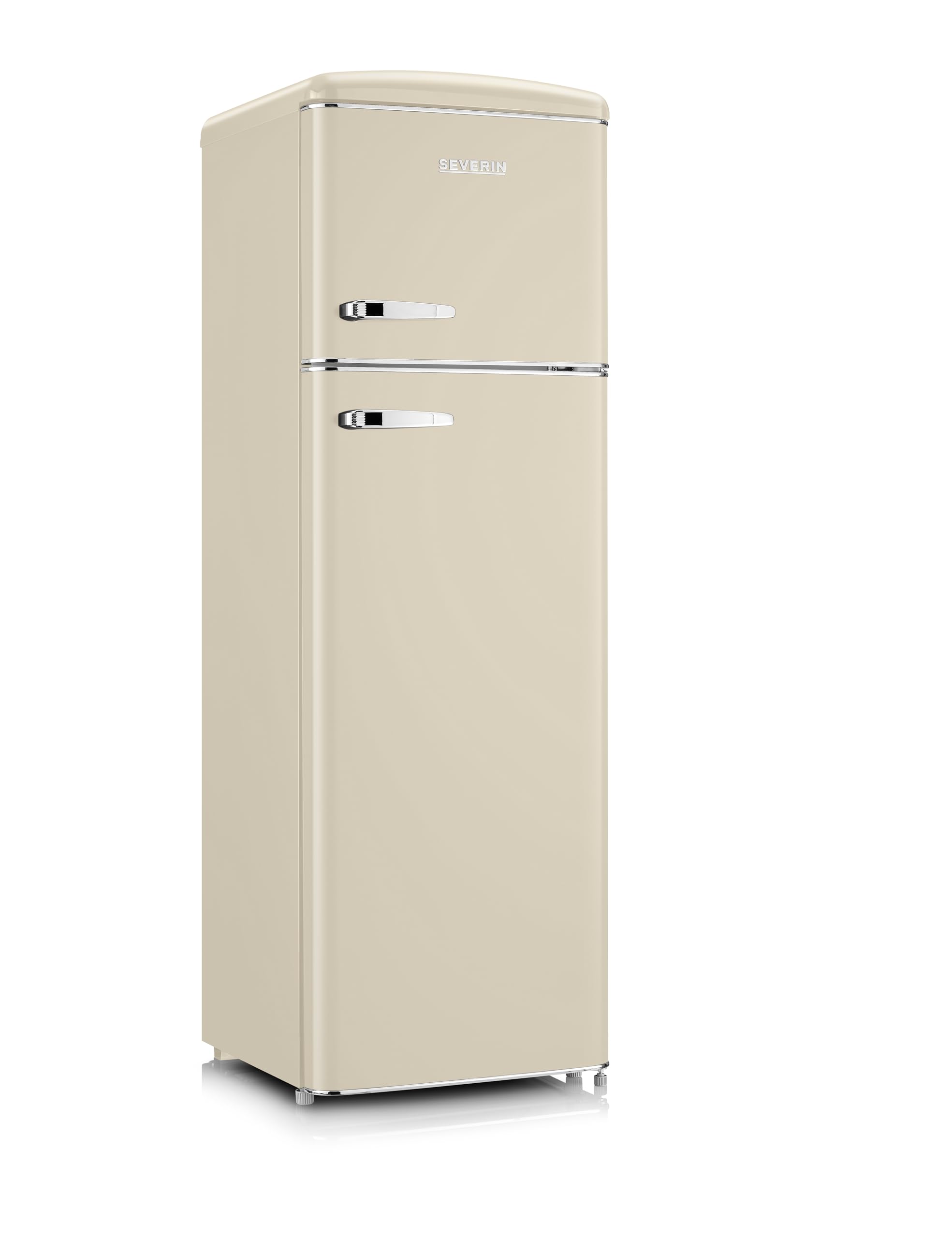 SEVERIN RKG 8985 [EEK D] frigorifero retrò con applicazioni cromate, congelatore superiore, illuminazione a LED, 1-7°C, volume netto 246 L, solo 39 dB, crema, RKG 8985