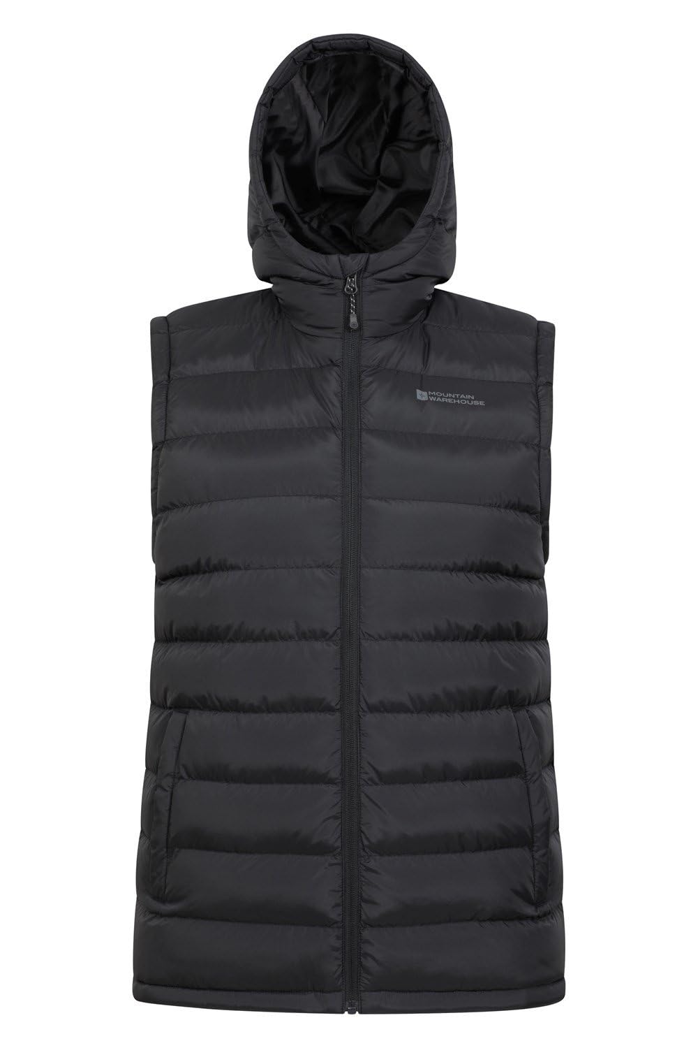 Mountain Warehouse Men's Black Seasons Hooded Padded Gilet - Water-Resistant Isotherm Sleeveless Jacket With Side Pockets - Spring Summer, Camping, Outdoors, Travelling & Hiking Large