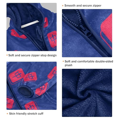 Red Mahjong Girls Fleece Jacket Girls Fall Jacket Girls Zip Up Hoodie Girls Sherpa Jacket 2-10T3