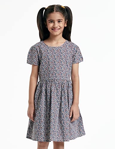 Image of Amazon Brand - Jam & Honey Girl's 100% Soft & Pure Cotton Comfortable and Stylish Printed Woven Dress with Short Sleeves and Belt - Perfect for Every Occasion