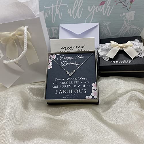 50th Birthday Gifts For Women Sterling Silver 5 Stones For 5 Decades Necklace with Fabulous Keepsake Card2