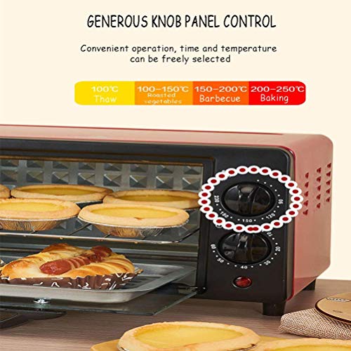 12L Mini-oven, multifunctionele convectieoven, duurzaam gehard glazen deur, snelle verwarming en ruimtebesparende elektrische oven, 600W 60 minuten timer (Color : Red) - Afbeelding 4