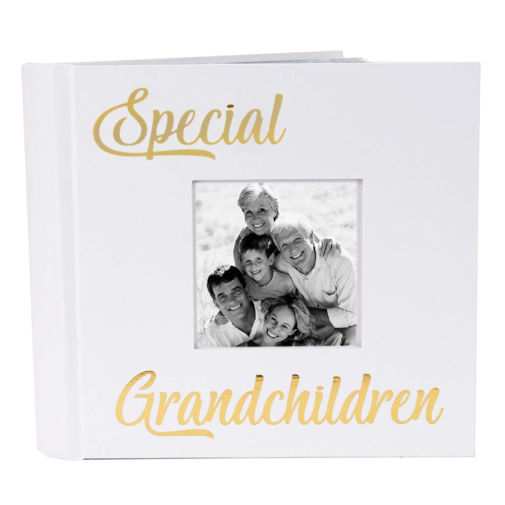 Happy Homewares White,Gold Modern White Special Grandchildren Photo Album With Gold Foil Text - Holds 80 4X6 Pictures - Perfect Grandchildren Gift Idea
