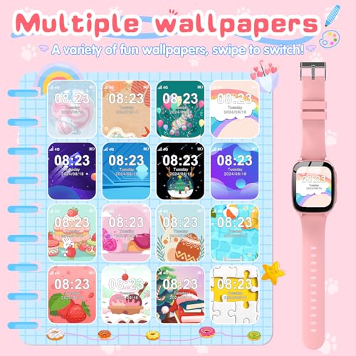 Image of 4G Kids Smart Watch - Smartwatch for Kids with Call SOS Music Camera Video Alarm Pedometer Calculator Stopwatch Educational Games, Smart Watch Phone with SIM Card for Boys Girls Ages 4-12(Pink)