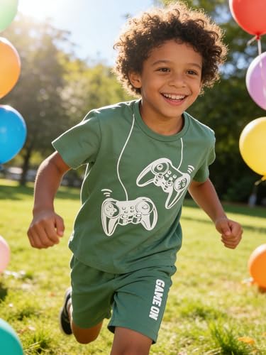 Image of KIDLAGA Kids Toddler Boy Clothes Outfits Bear Print Tee + Plaid Shorts 2 Pieces Summer Shorts Set