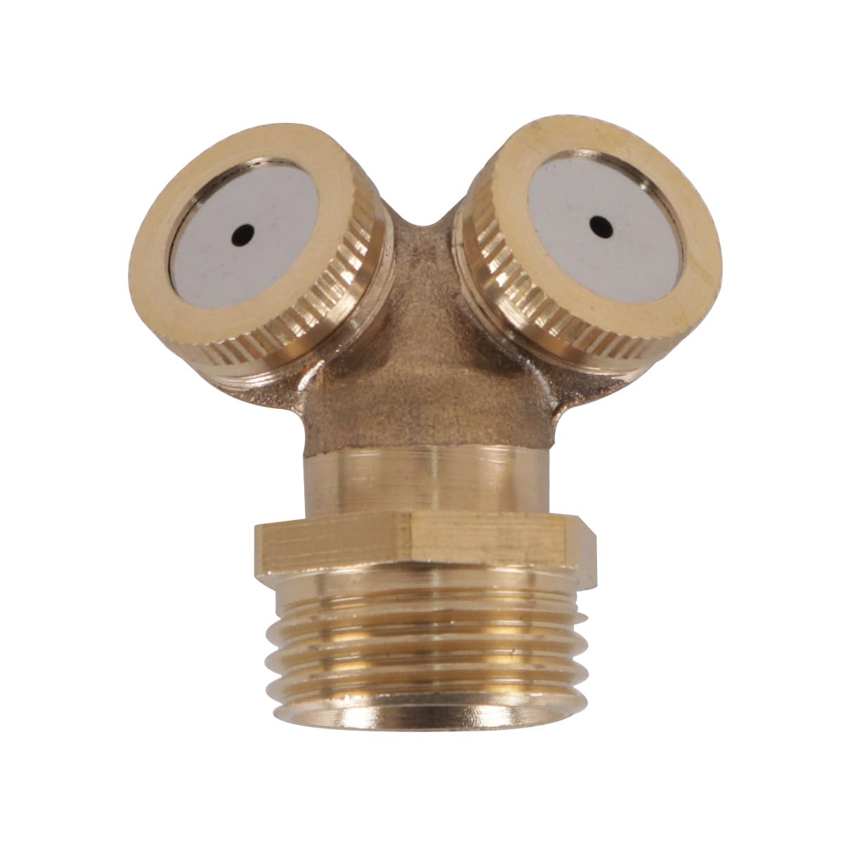 ACOLY 2 Holes Brass Spray Mist Nozzle Garden Irrigation Sprinkler Cooling Atomizing Fitting with 1/2 Inch Adapter Water Connection