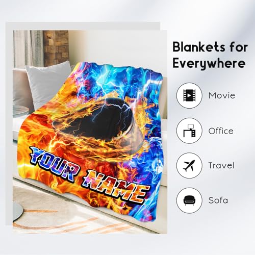 Personalized Hockey Blanket - Sports Gifts for Boys Adults - Soft Lightweight Flannel Throws for Hockey Lovers 4 Sizes