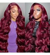 26 Inch 99J Burgundy Lace Front Wigs Human Hair 13x6 Lace Front Wigs Human Hair Body Wave HD Tran...