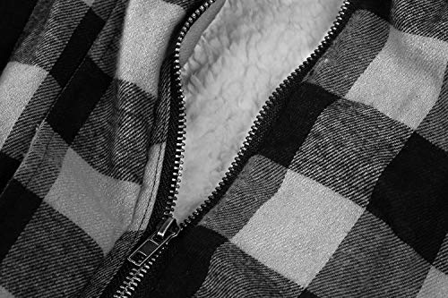 Imily Bela Womens Buffalo Hooded Plaid Corduroy Vest Flannel Winter Casual Coat Cardigan Black - Thumbnail 6