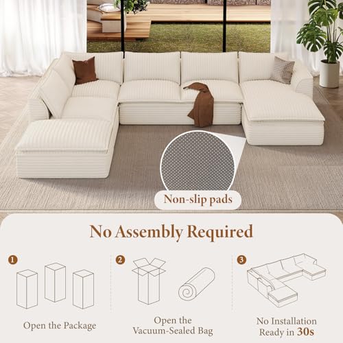 Image of Vesgantti 7 Seater U Shaped Boneless Cloud Couch with Chaise, Beige