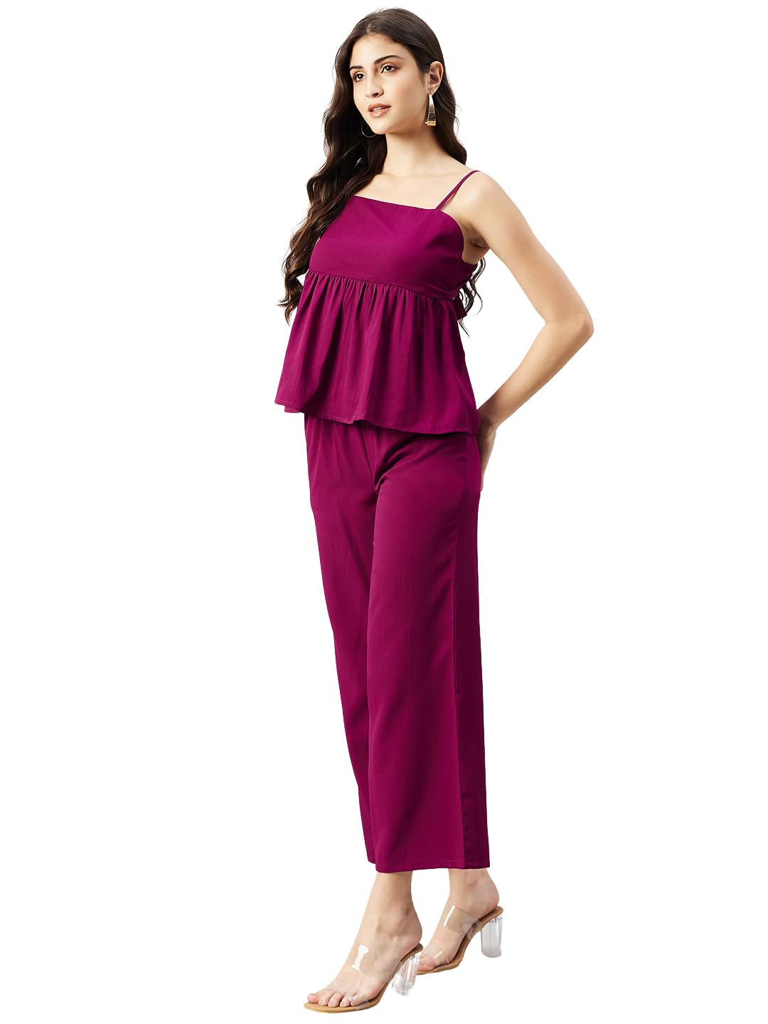 Women Pleated pepulm dark purple set-image-30