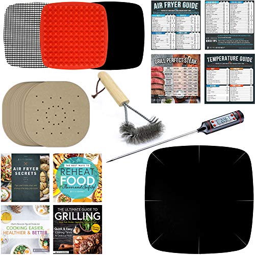 Small Air Fryer Parchment Sheets & Cookbook Accessory Compatible with Secura, Comfee, Nuwave