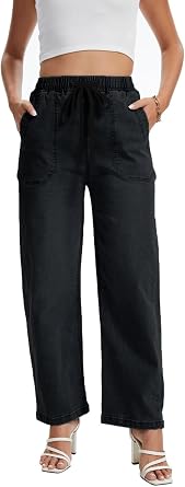 YOCUR Womens Elastic Waist Drawstring Jeans Stretchy Denim Pants