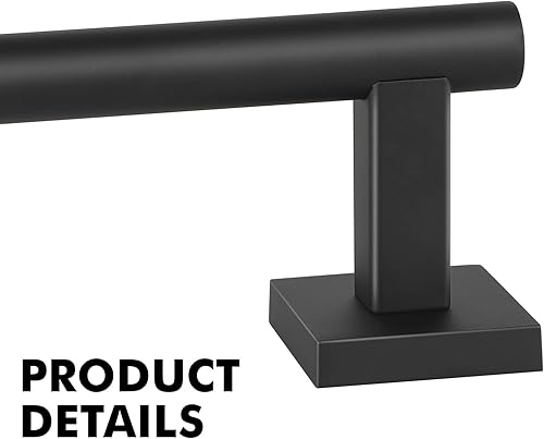 Miniatura 7 de Toallero individual negro mate, barra de toalla de acero inoxidable de 32 pulgadas, base cuadrada, soporte de toalla montado en la pared para baño