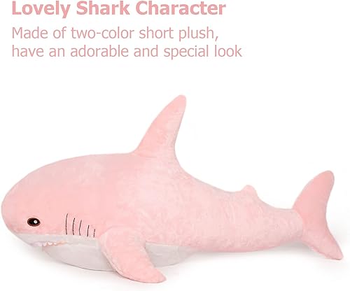 Miniatura 4 de MorisMos Almohada de tiburón gigante de peluche, tiburón bebé, juguete de tiburón, animal de peluche de tiburón grande, rosa, 32 pulgadas